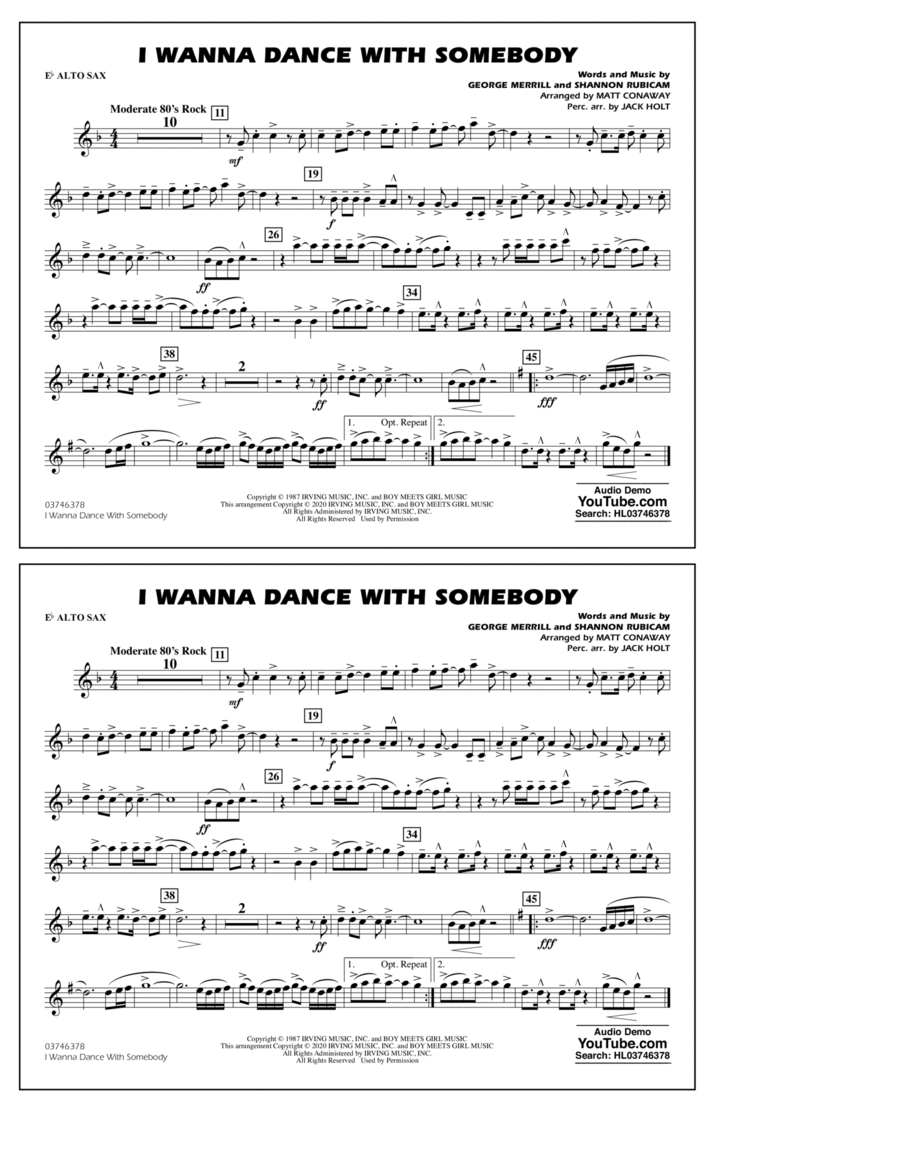 I Wanna Dance with Somebody (arr. Conaway and Holt) - Eb Alto Sax