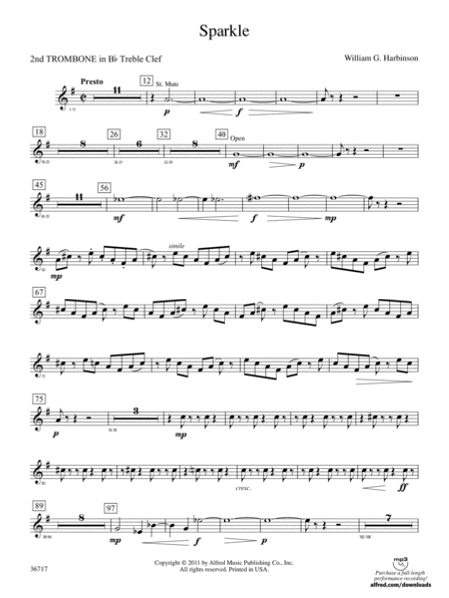 Sparkle: (World Part) 2nd B-flat Trombone T.C. Concert Band scores gallery preview page 1