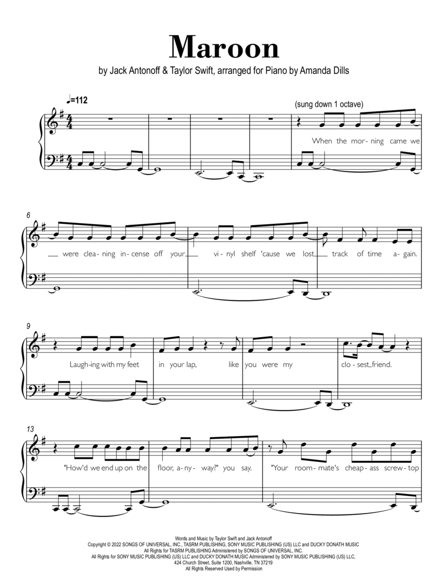 Maroon Easy Piano scores gallery preview page 1