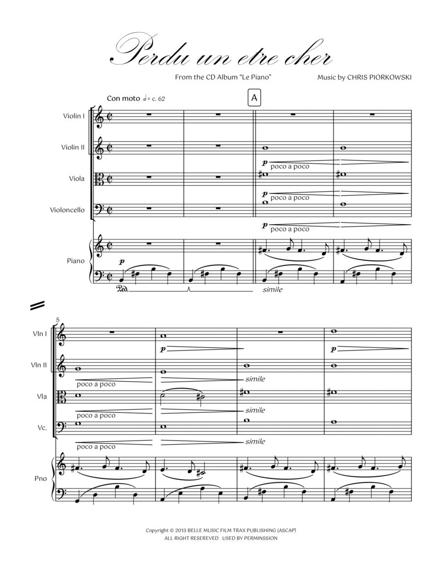 07. Perdu un être cher Piano Quintet Piano Quintet scores gallery preview page 1