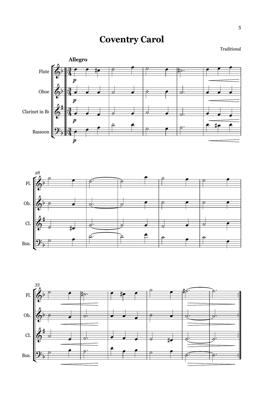 Christmas Carol Selection vol. 2 for wind quartet Woodwind Quartet scores gallery preview page 5
