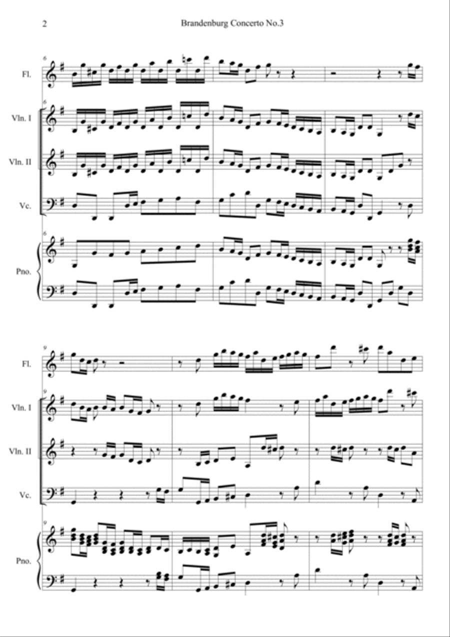 Brandenburg Concerto No. 3 in G Major (BWV 1048) Flute scores gallery preview page 2