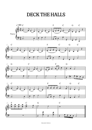 Deck the Halls for piano • intermediate Christmas song sheet music with chords