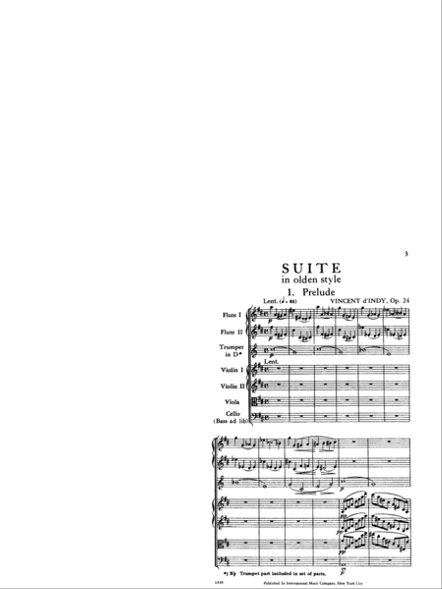 Study Score To Suite In Olden Style, Opus 24 For Trumpet In D Or B Flat, 2 Flutes & String Quartet (With String Bass Ad Lib.)