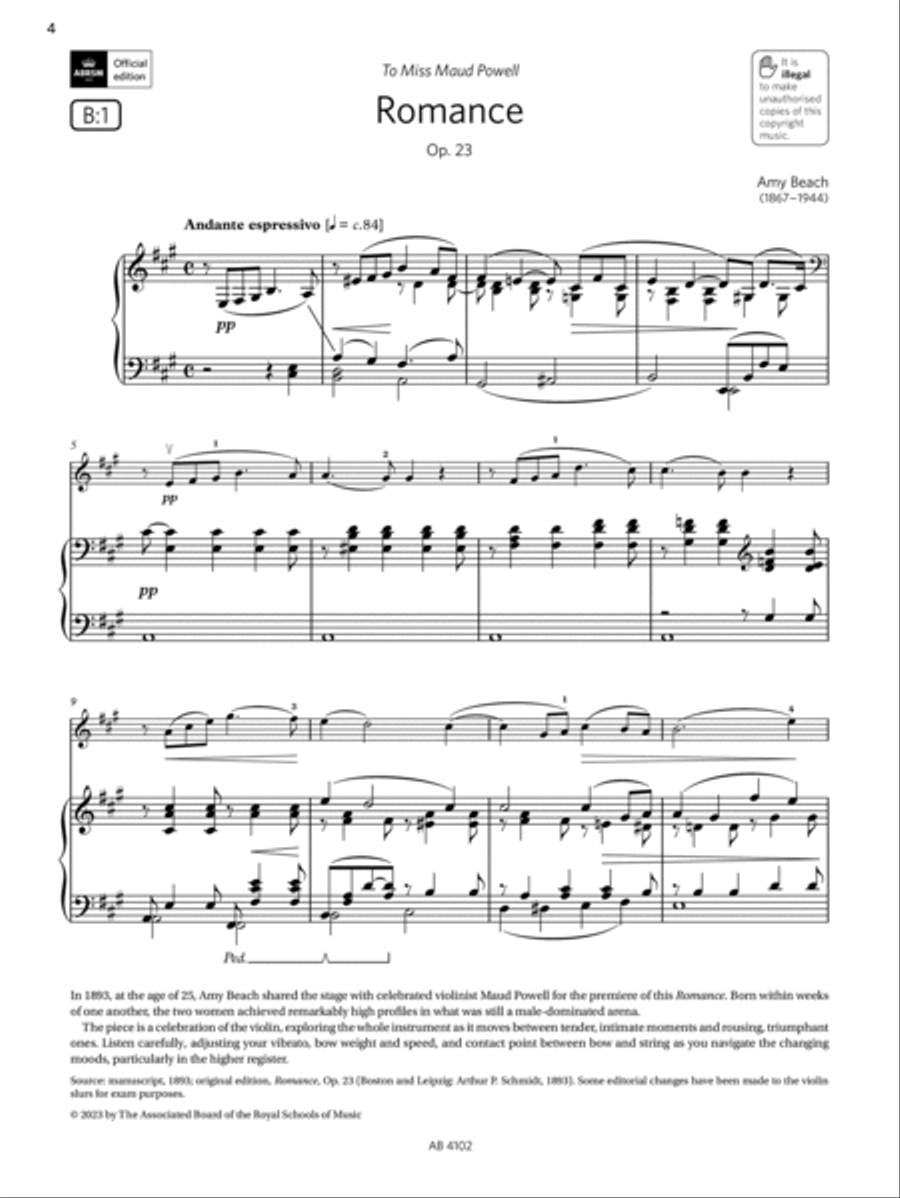 Romance (Grade 8, B1, from the ABRSM Violin Syllabus from 2024) Violin Solo scores gallery preview page 4
