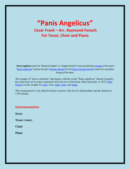 Panis Angelicus - Tenor (voice), Choir and Piano image number null