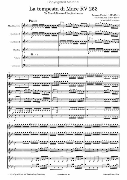 La tempesta di Mare RV 253 fur Mandoline (Violine) und Zupforchester