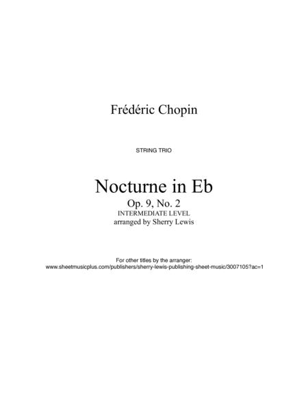 NOCTURNE Op.9 No.2 String Trio for two violins and cello or violin, viola and cello image number null