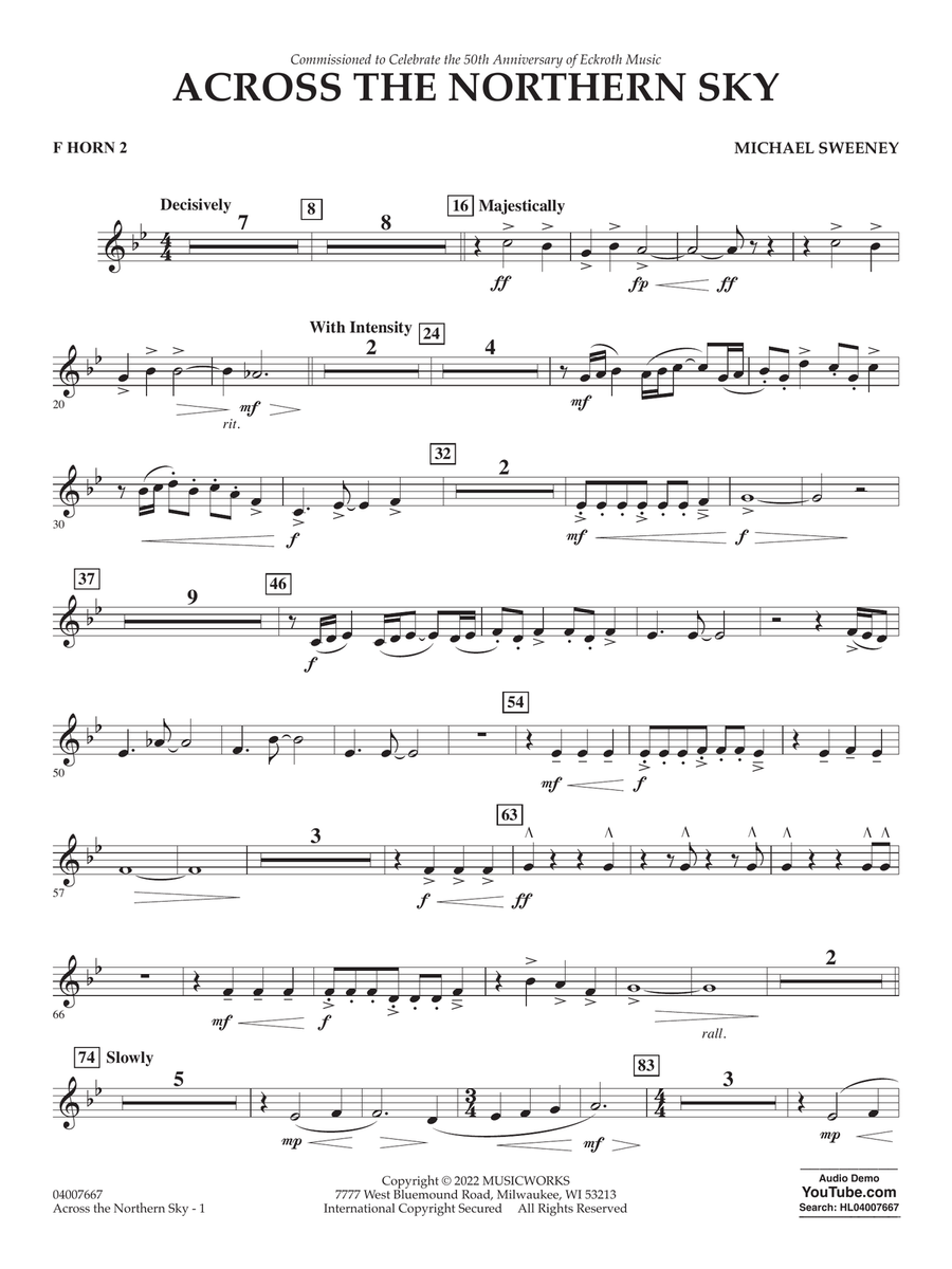 Across The Northern Sky - F Horn 2 Concert Band scores gallery preview page 1
