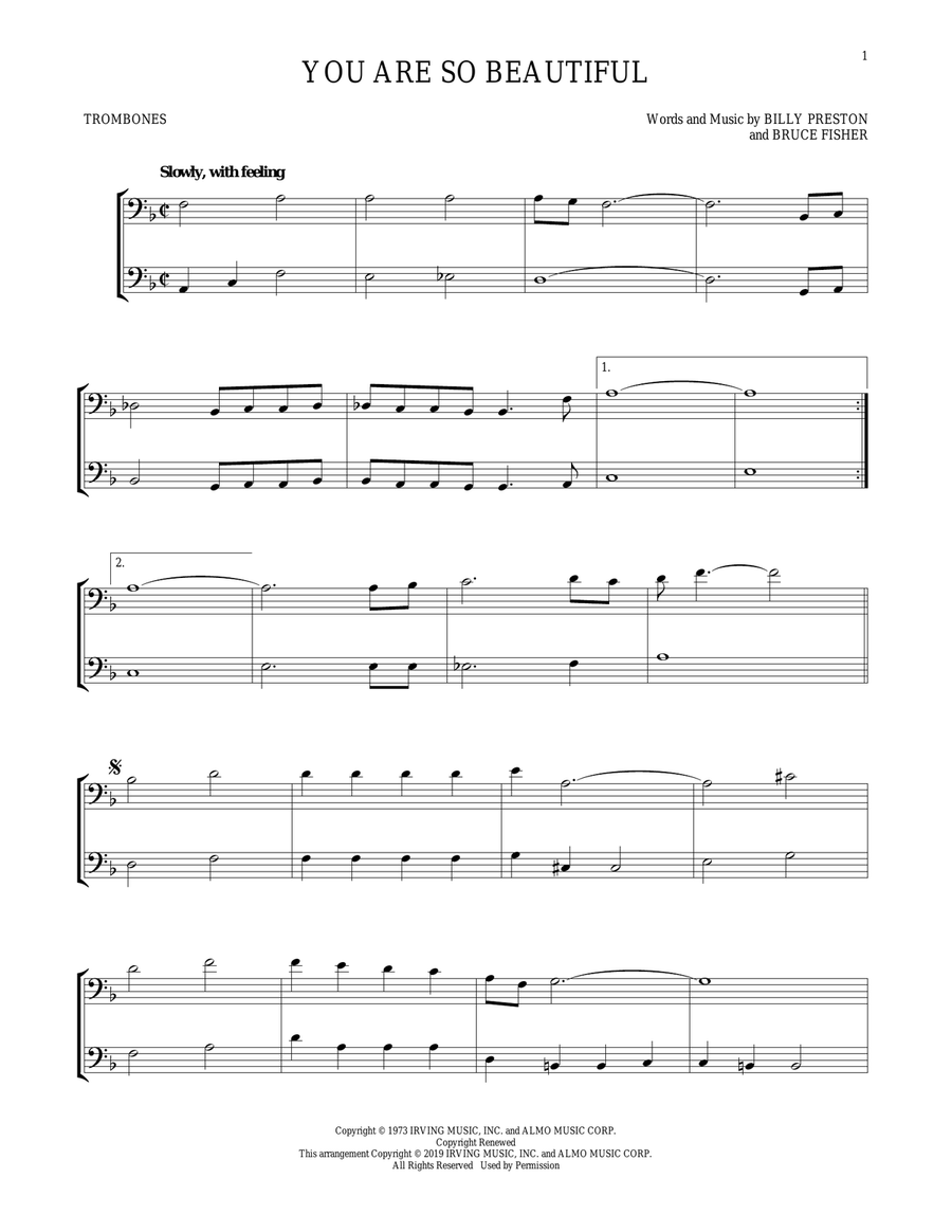 You Are So Beautiful You Are So Beautiful Trombone Duet scores gallery preview page 1