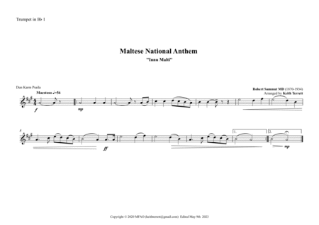 Maltese National Anthem for Brass Quintet (MFAO World National Anthem Series) image number null