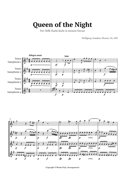 Queen of the Night Aria by Mozart for Tenor Sax Quartet image number null