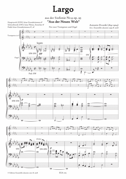 Largo from Symphony No.9 - From the New World - arrangement for two trumpets and organ image number null