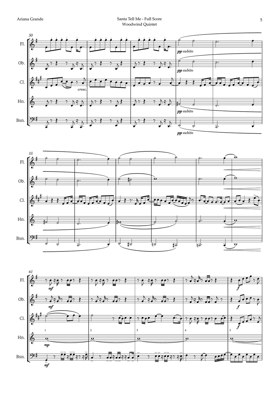 Santa Tell Me Woodwind Quintet scores gallery preview page 5