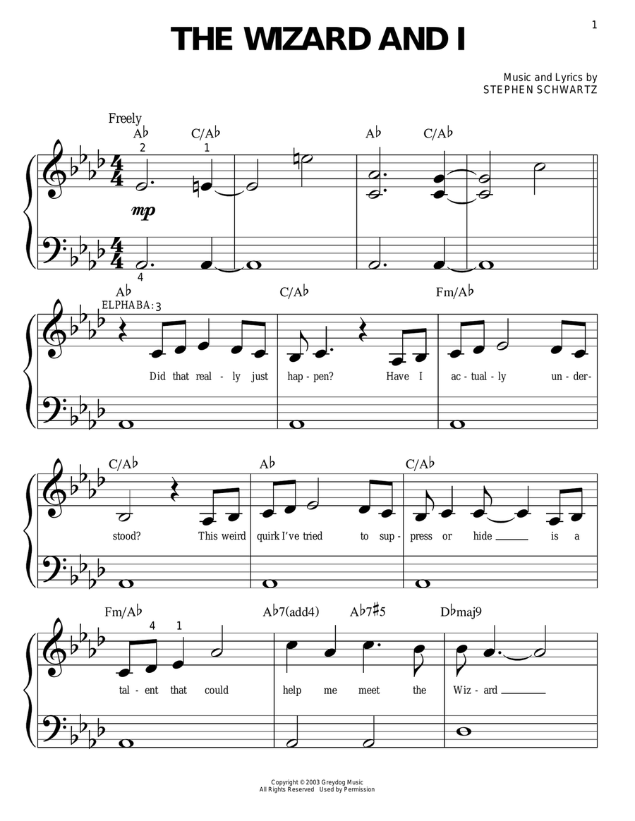 The Wizard And I (from Wicked) Easy Piano scores gallery preview page 1