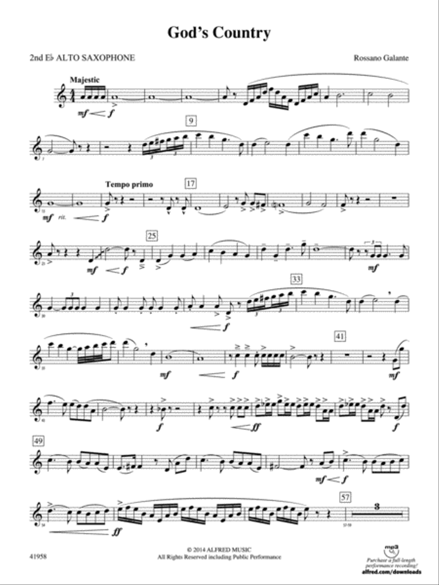 God's Country: 2nd E-flat Alto Saxophone Concert Band scores gallery preview page 1