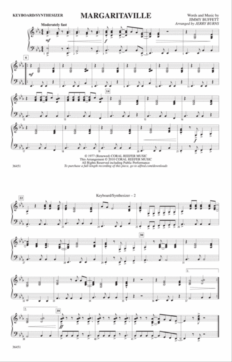 Margaritaville: Keyboard/Synthesizer Marching Band scores gallery preview page 1