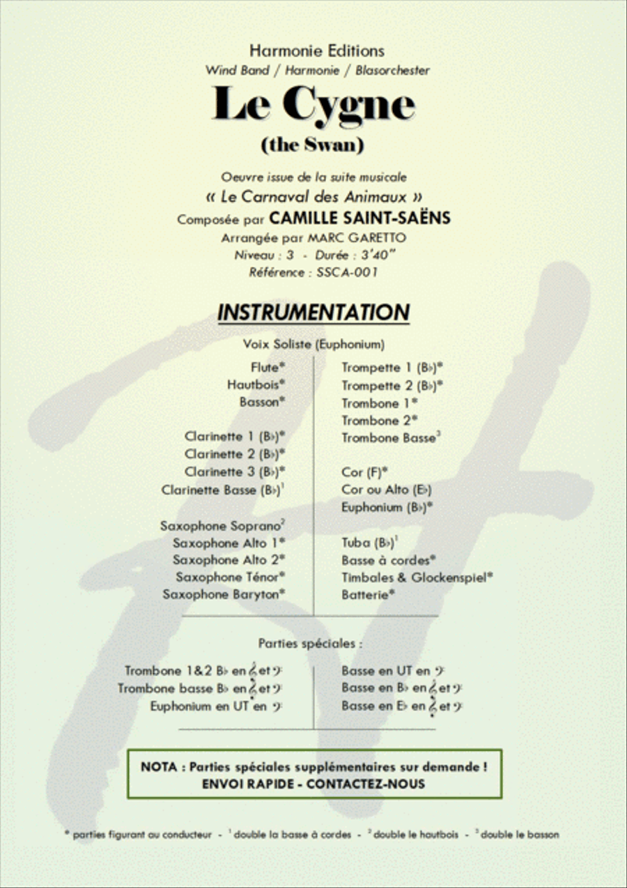 Le Cygne (The Swan) - Carnaval des Animaux (carnival of the animals) for Concert Band Concert Band scores gallery preview page 2