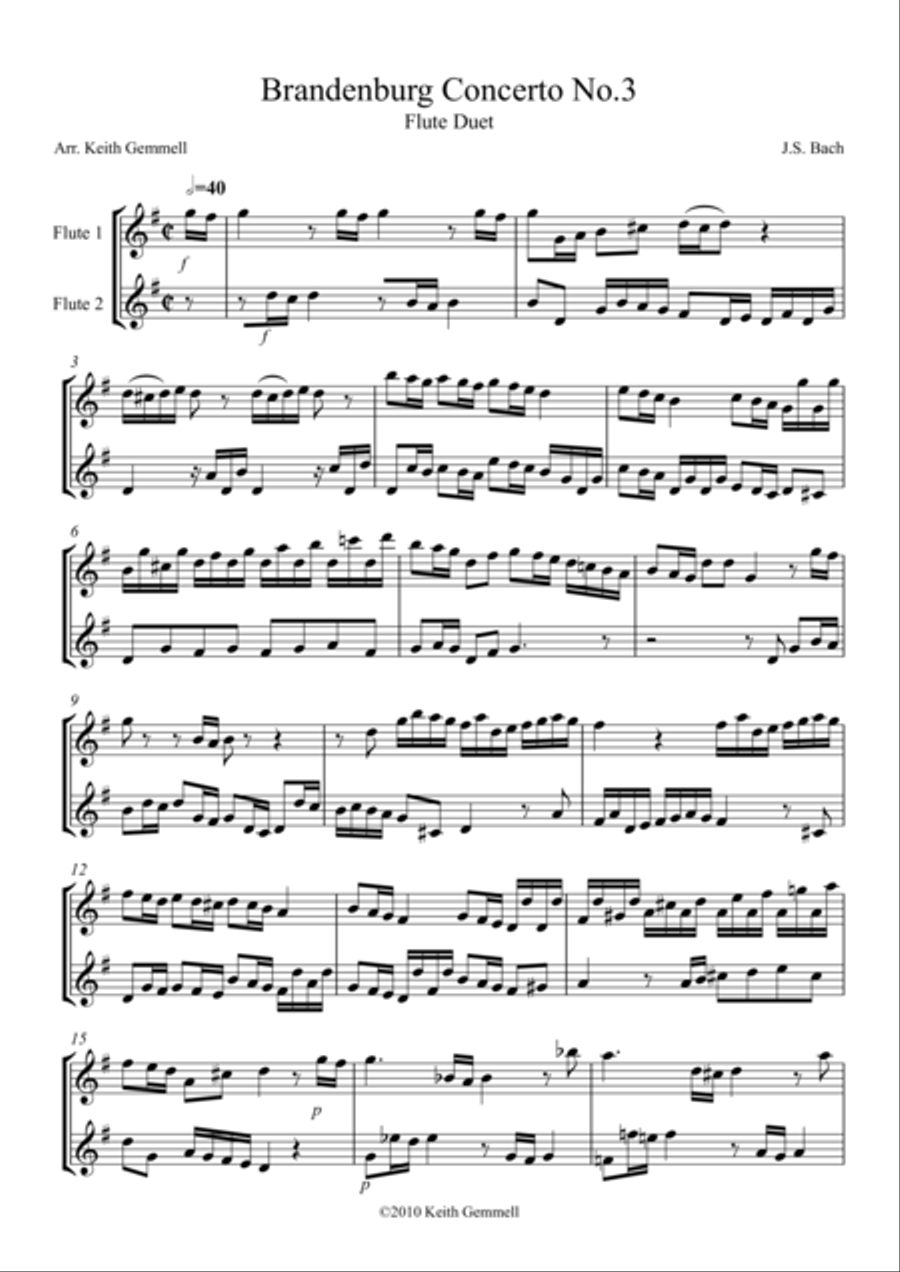 Brandenburg Concerto No. 3: Flute Duet Flute Duet scores gallery preview page 1