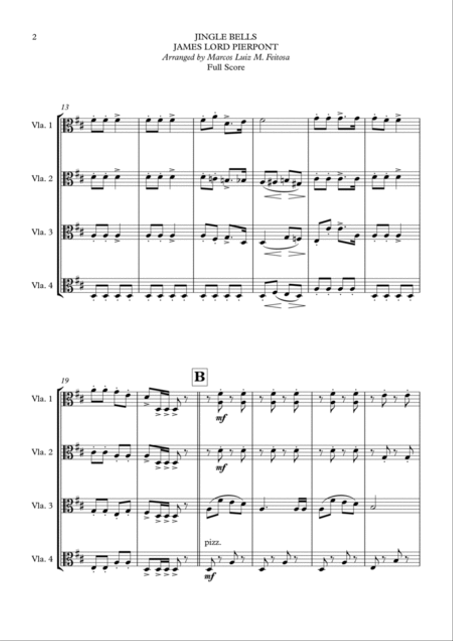Jingle Bells - Viola Quartet String Quartet scores gallery preview page 4