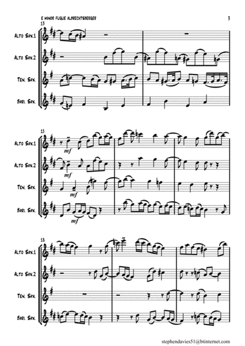'E Minor Fugue' by Johann Georg Albrechtsberger for Saxophone Quartet. image number null