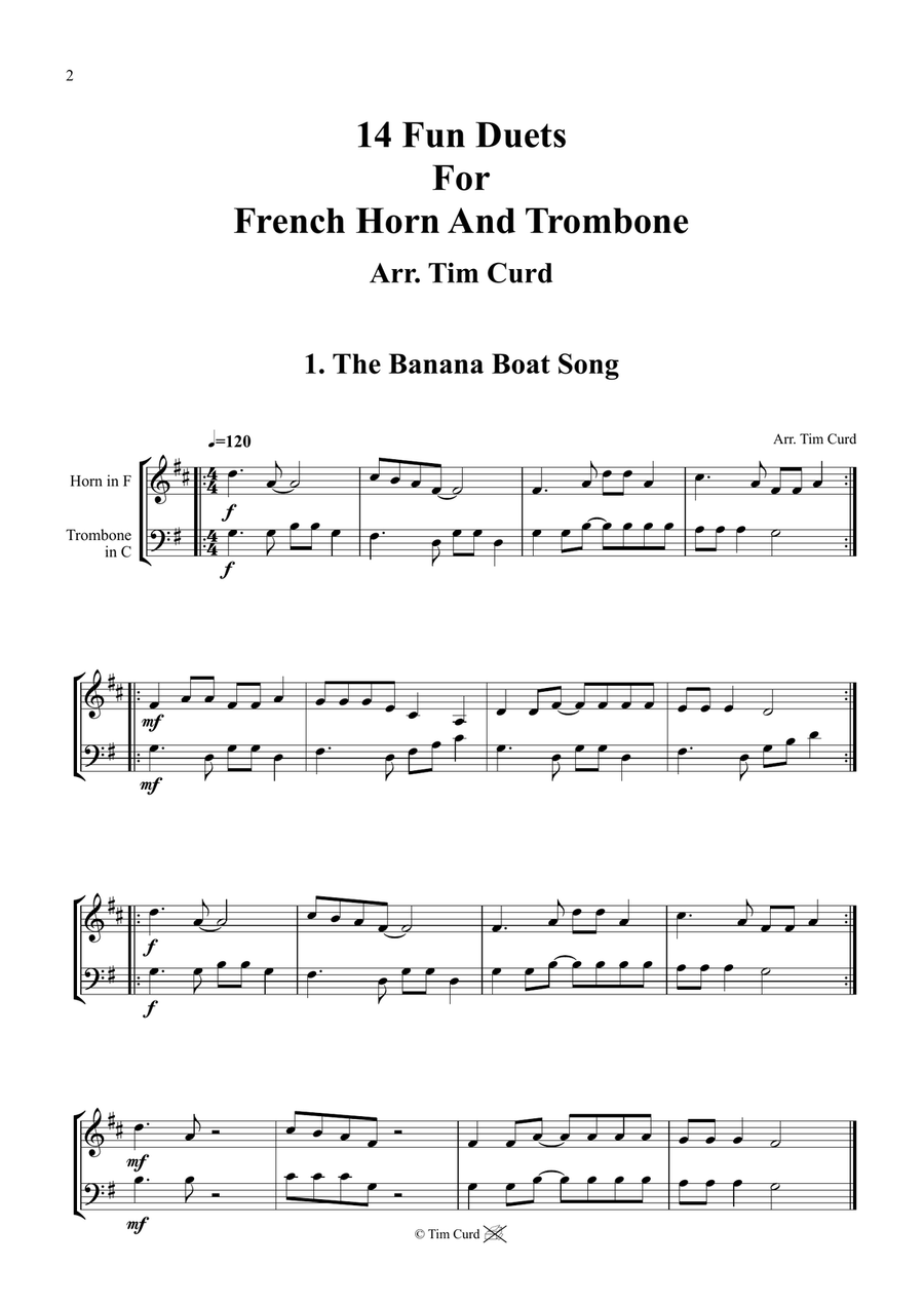 14 Fun Duets For French-Horn And Trombone Brass Duet scores gallery preview page 2