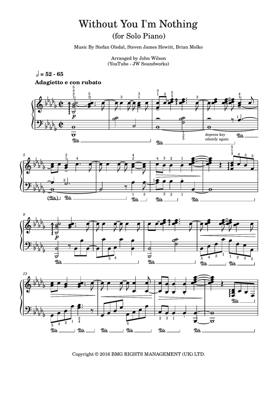 Without You I'm Nothing Without You I'm Nothing Piano Solo scores gallery preview page 1
