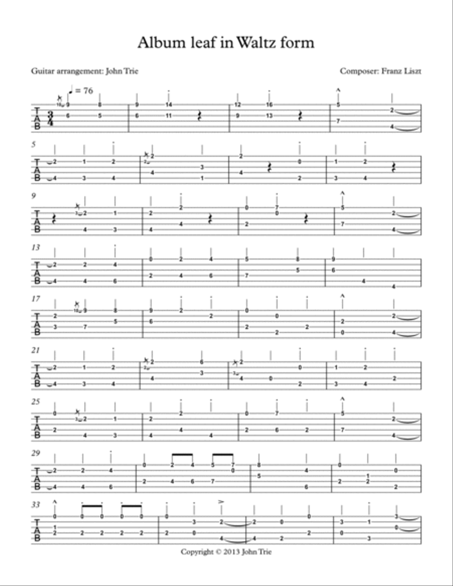 Album leaf in Waltz form - tab Acoustic Guitar scores gallery preview page 2