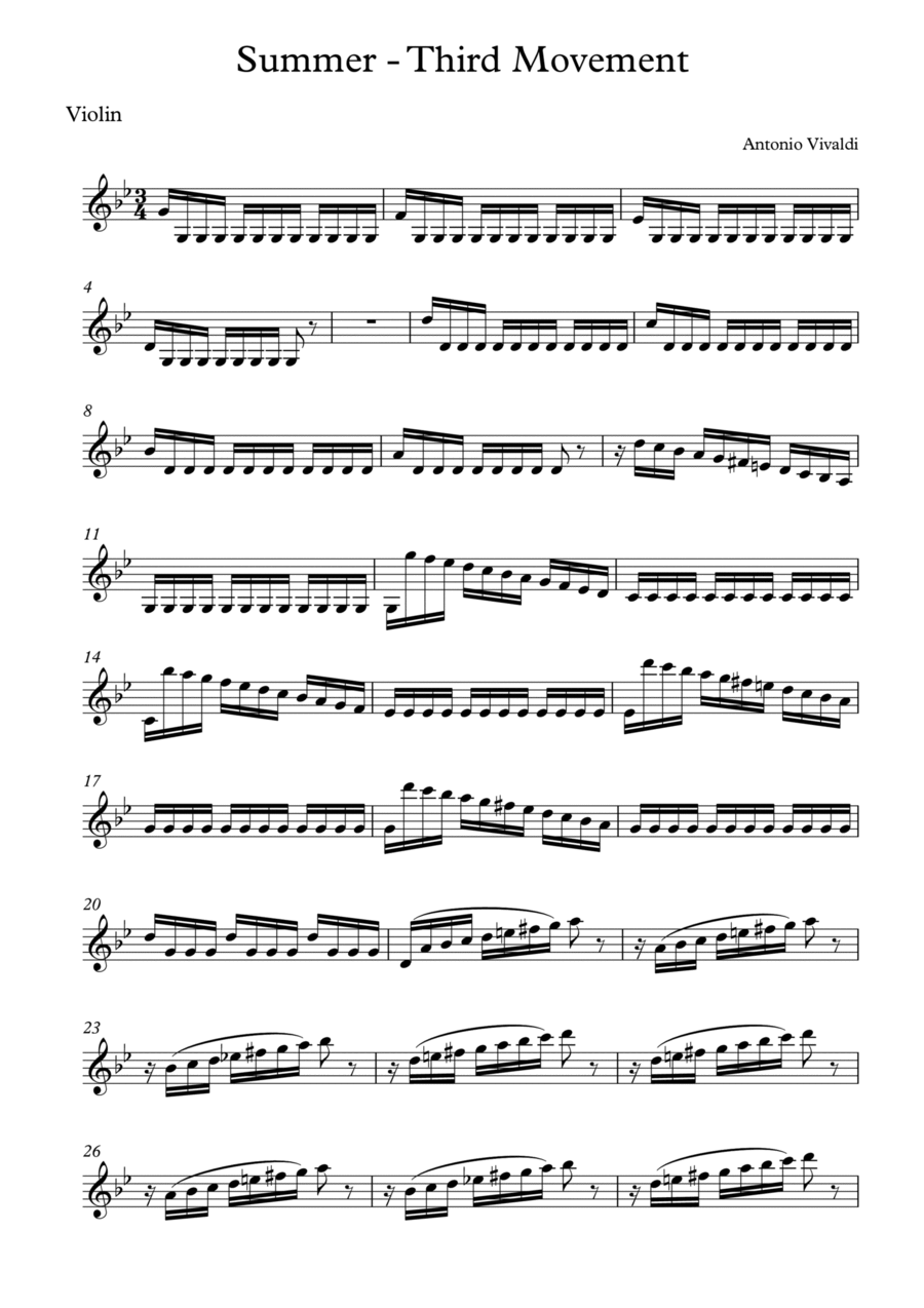 Vivaldi - Summer - Third Movement (Violin) Violin Solo scores gallery preview page 1