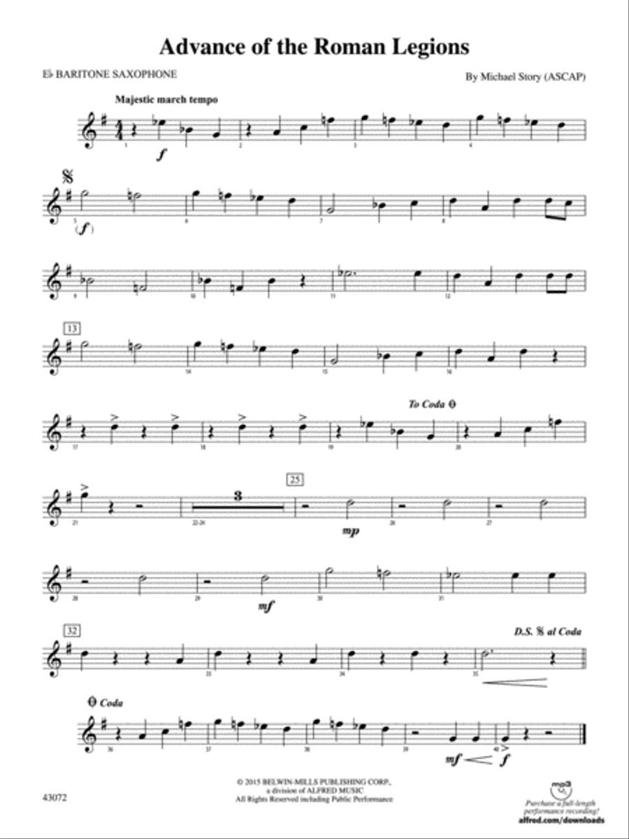 Advance of the Roman Legions: E-flat Baritone Saxophone Concert Band scores gallery preview page 1