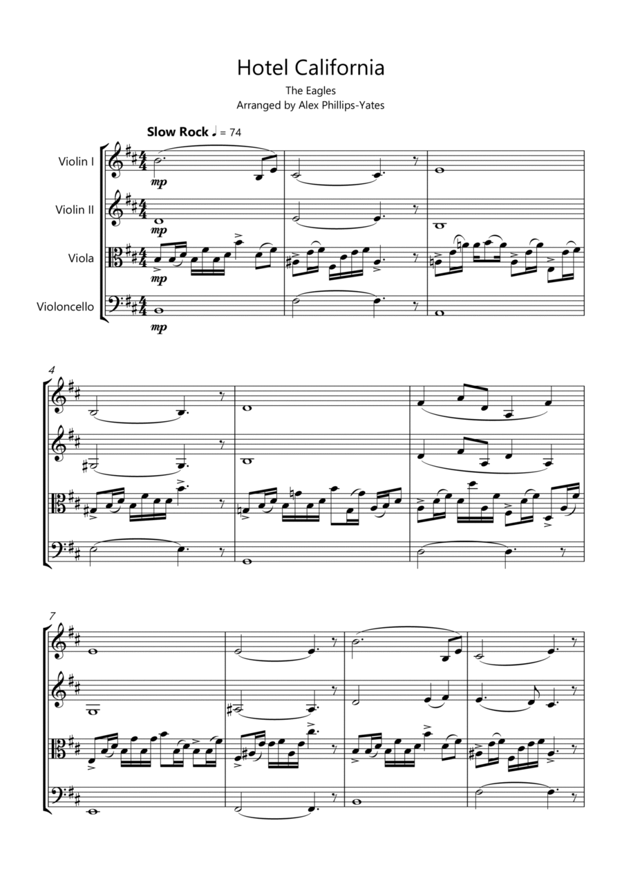 Hotel California String Quartet scores gallery preview page 1