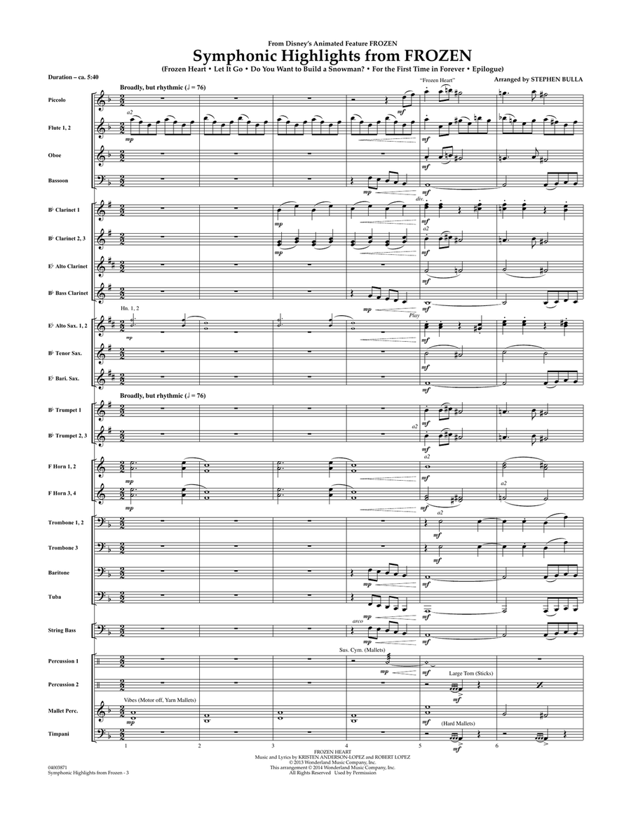 Symphonic Highlights from Frozen - Conductor Score (Full Score) Concert Band scores gallery preview page 2