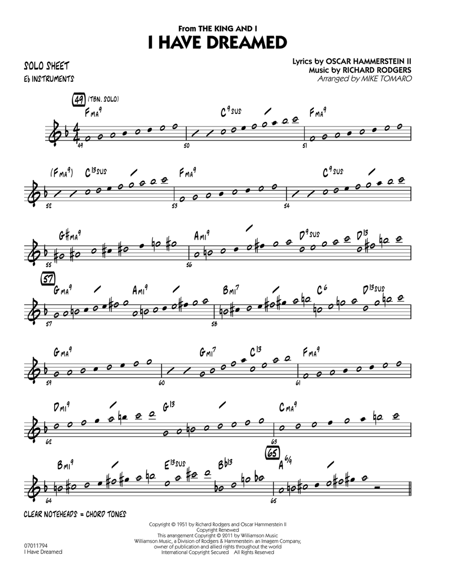 I Have Dreamed - Eb Solo Sheet Jazz Ensemble scores gallery preview page 1
