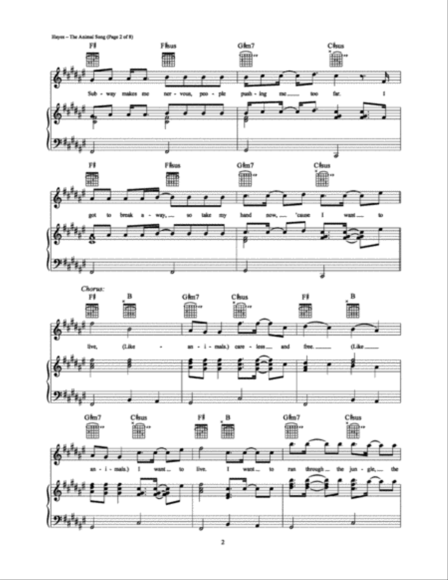 The Animal Song Piano, Vocal, Guitar scores gallery preview page 2