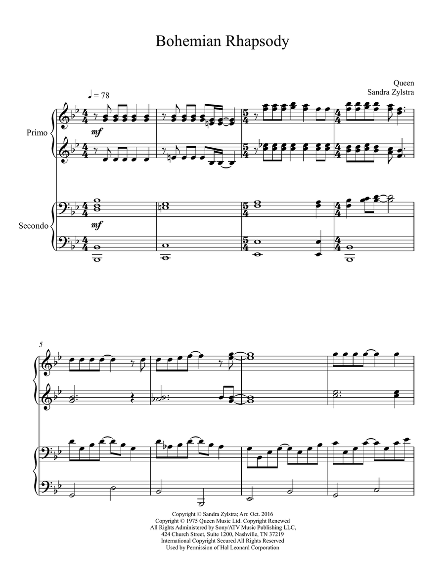 Bohemian Rhapsody 1 Piano, 4-Hands scores gallery preview page 2
