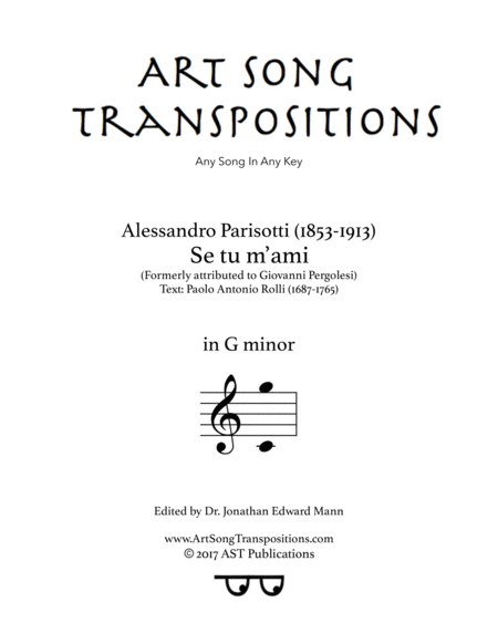 PARISOTTI: Se tu m'ami (transposed to G minor)