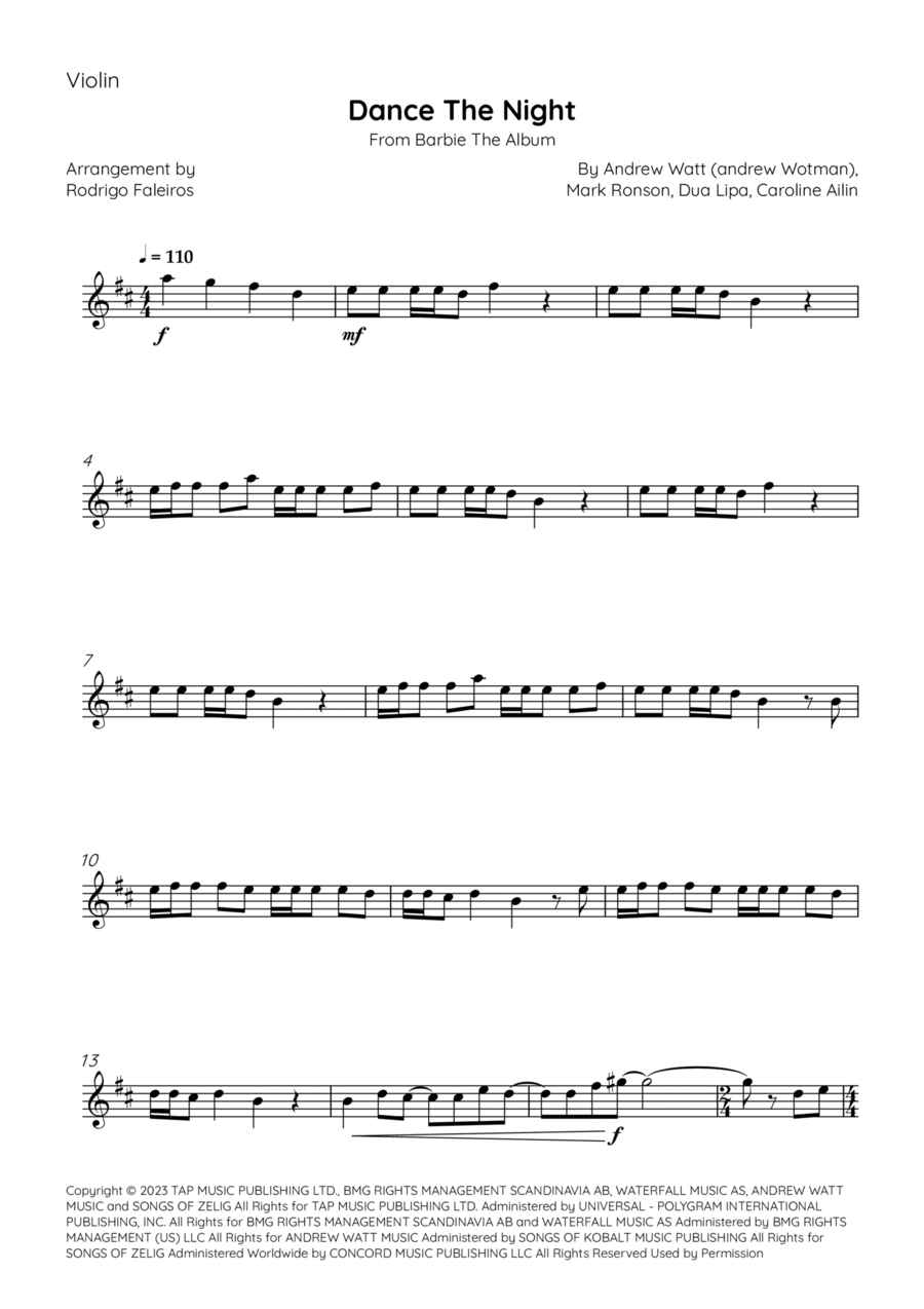 Dance The Night Violin Solo scores gallery preview page 1