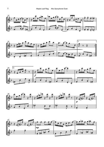 Maple Leaf Rag, by Scott Joplin, Alto Saxophone Duet