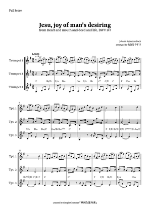 Jesu, Joy of Man’s Desiring for Trumpet Trio by Bach BWV 147