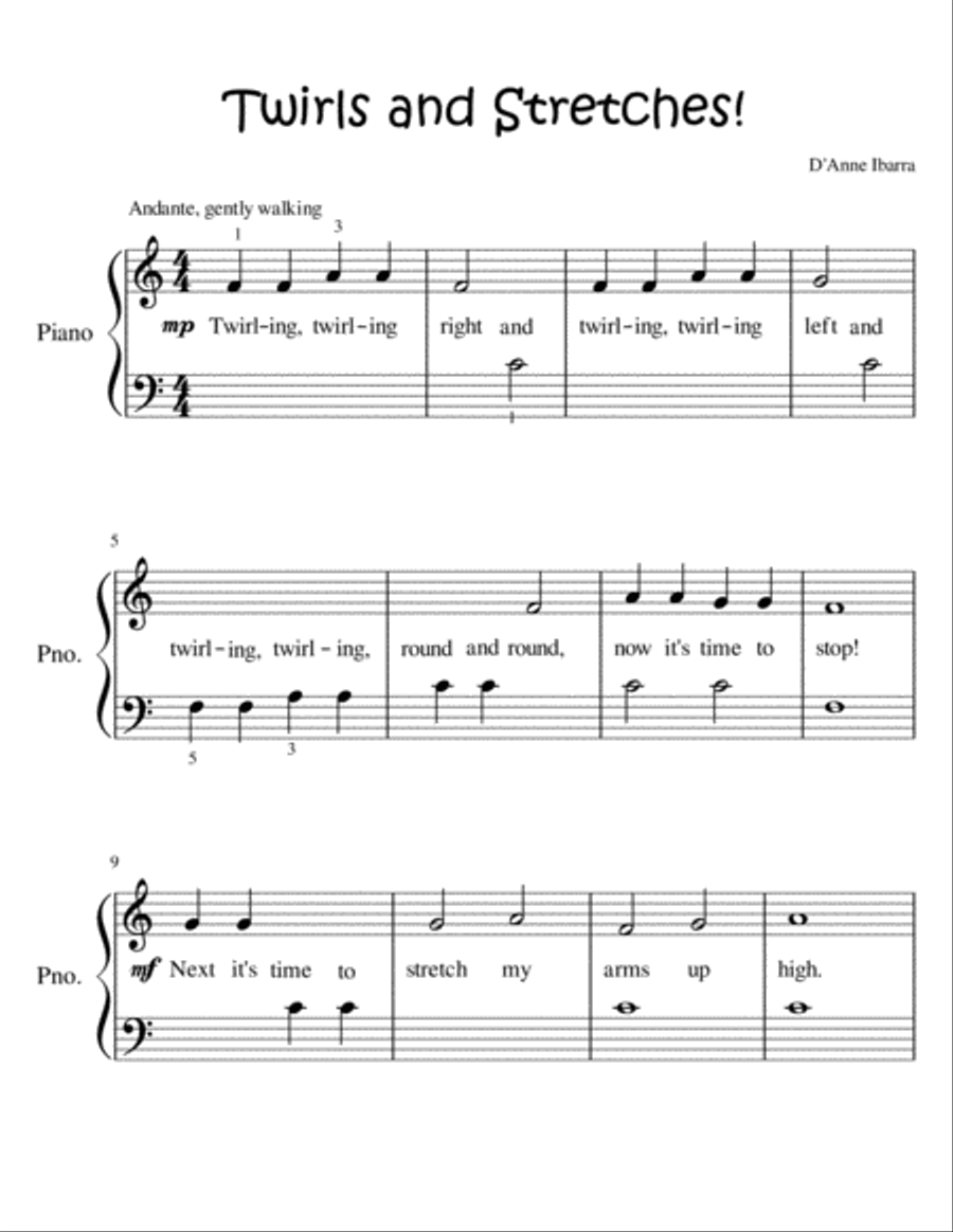 Twirls and Stretches Easy Piano scores gallery preview page 1