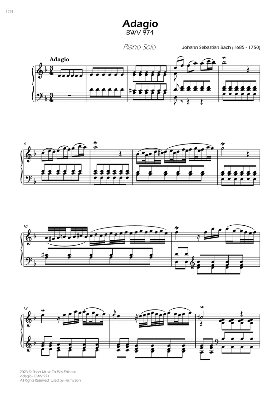 Adagio (BWV 974) - Piano Solo (Full Score) Piano Solo scores gallery preview page 3