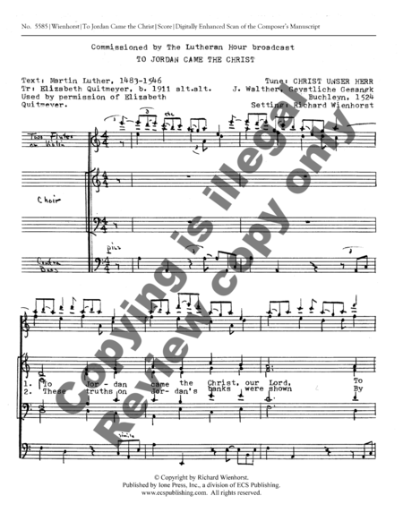 To Jordan Came the Christ (Full/Choral Score)