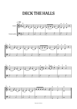 Deck the Halls for violin and cello duet • super easy Christmas song sheet music with bowings