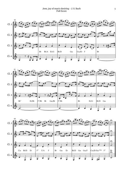 Jesu, Joy of Man’s Desiring for Clarinet Quartet by Bach BWV 147 image number null