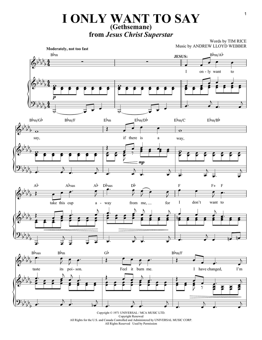 I Only Want To Say (Gethsemane) (from Jesus Christ Superstar) Voice scores gallery preview page 1