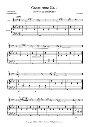 Gnossienne No. 1 for Easy Violin and Piano