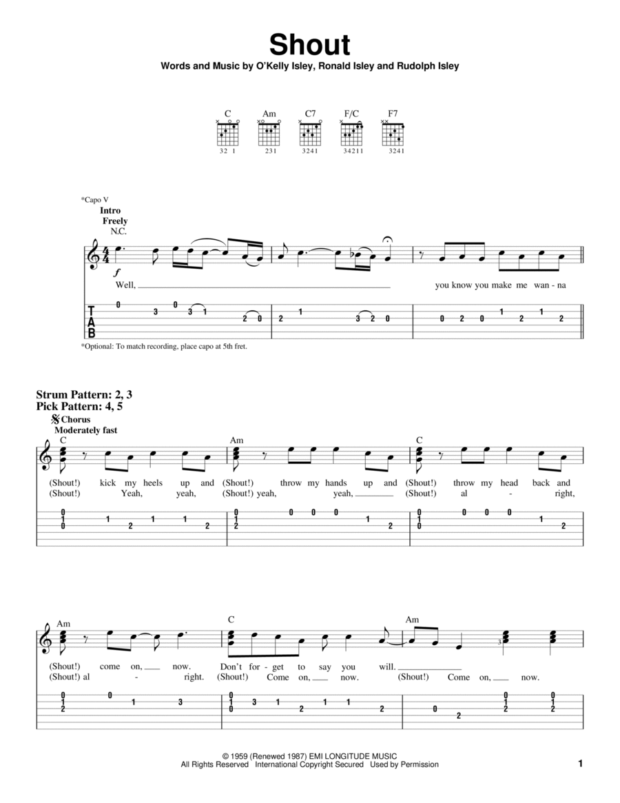Shout Acoustic Guitar scores gallery preview page 1