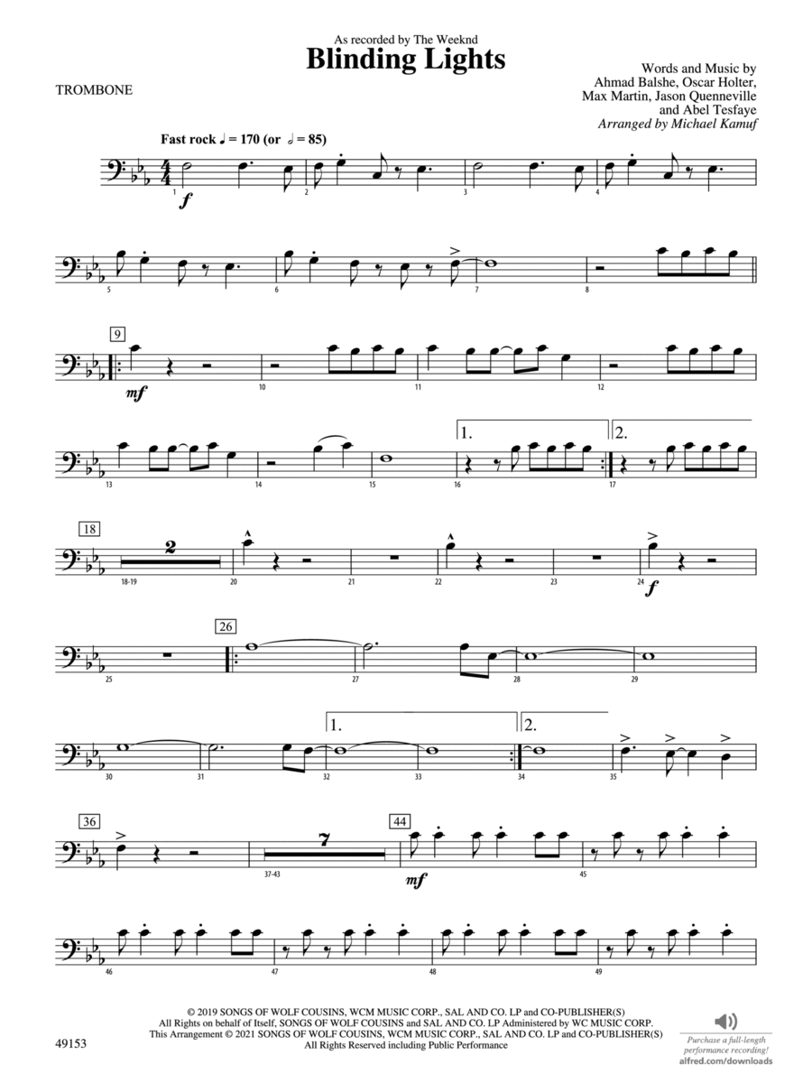 Blinding Lights: 1st Trombone Concert Band scores gallery preview page 1