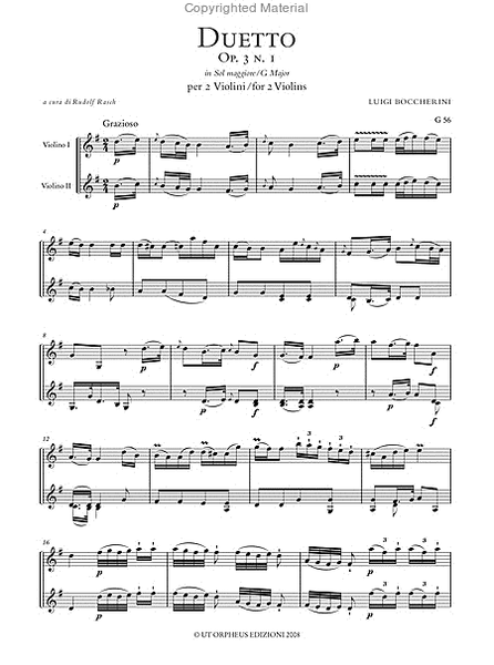 Duetto Op. 3 No. 1 (G 56) in G Major for 2 Violins