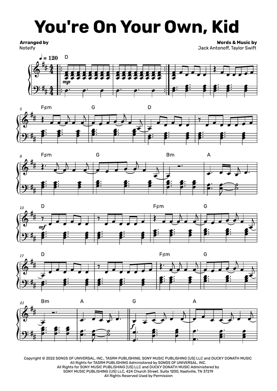 You're On Your Own, Kid Piano Solo scores gallery preview page 1